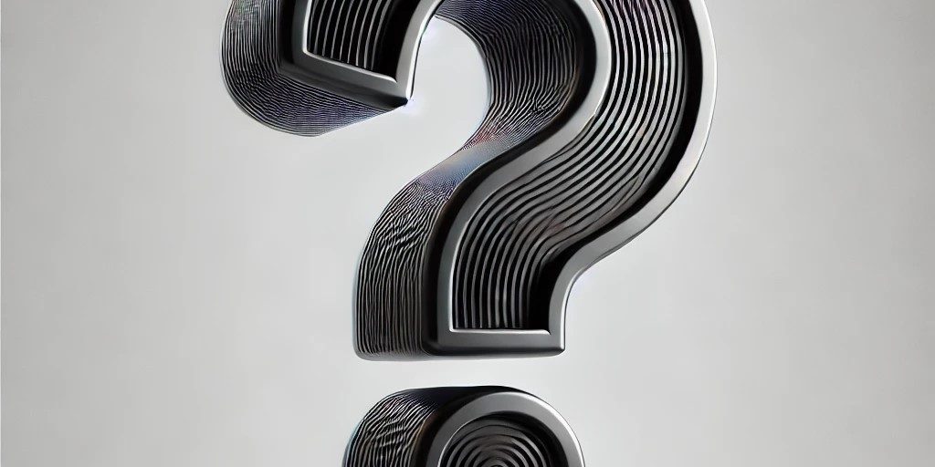 DALL·E 2024-07-01 07.59.27 – A large, detailed question mark symbol in the center of the image, with a plain white background. The question mark should be black, bold, and have a