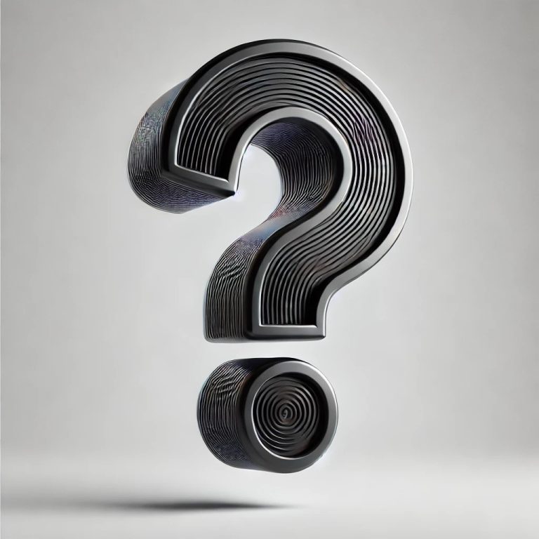 DALL·E 2024-07-01 07.59.27 – A large, detailed question mark symbol in the center of the image, with a plain white background. The question mark should be black, bold, and have a